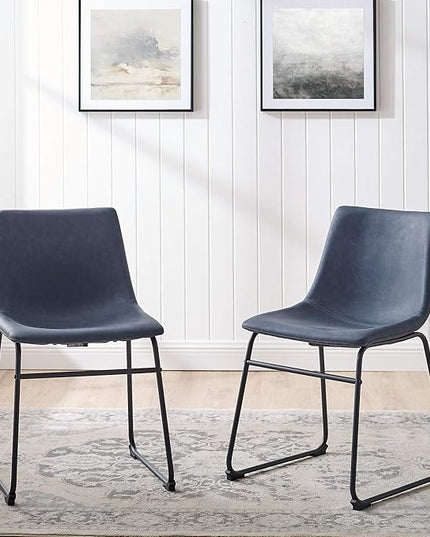 Walker Edison Douglas Urban Industrial Faux Leather Armless Dining Chairs Set of 2 and Counter Chairs Set of 2, Navy Blue - LeafyLoom