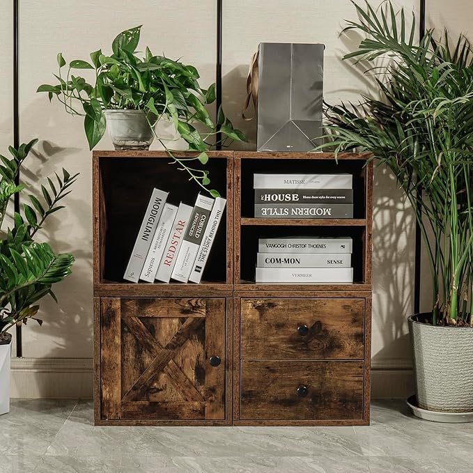 Magic DIY Cube Storage Organizer Stackable Cubes for Home Books Clothes Toy -Modular Cubby Storage System -Closet Organizer -Bookcase Closet (Antique brown, Door Cube) - LeafyLoom