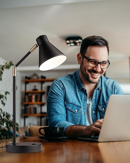 O’Bright Astrum - LED Desk Lamp with Dual USB Charging Ports, 100% Metal Lamp, 270° Swivel Arms, Soft White Light (3000K), Bedside Reading Lamp, Home Office Lamp, Table Lamp, ETL Listed, Black - LeafyLoom