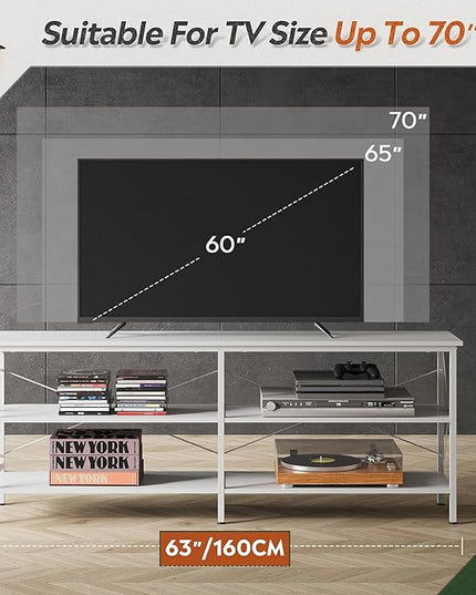 WLIVE TV Stand up to 70 Inch TV, 63" Entertainment Center, TV Media Console with 3-Tier Storage Shelves for Living Room and Bedroom, White - LeafyLoom