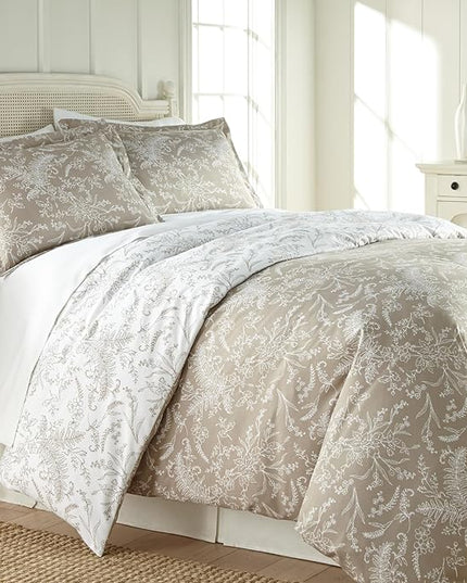 Southshore Fine Living, Inc. Oversized King Comforter Set, Hotel Quality Floral Bedspread with Matching Shams, Reversible Print is 2 Colors in 1, Fits King/Cal King, Winter Brush Grey/White - LeafyLoom