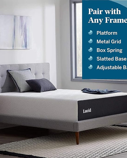 LUCID 14 Inch Memory Foam Mattress - Medium Feel - Memory Foam Infused with Bamboo Charcoal and Gel - Temperature Regulating - Pressure Relief - Breathable - Premium Support - Twin XL Size - LeafyLoom
