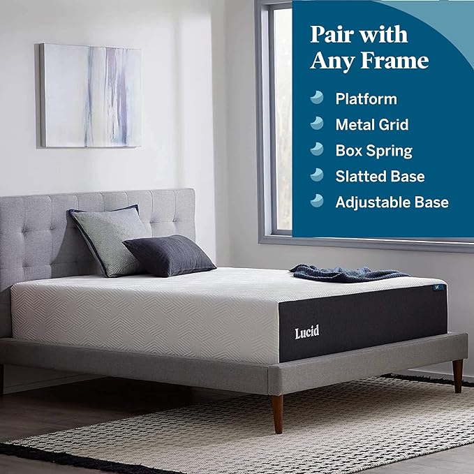 LUCID 14 Inch Memory Foam Mattress - Medium Feel - Memory Foam Infused with Bamboo Charcoal and Gel - Temperature Regulating - Pressure Relief - Breathable - Premium Support - King Size - LeafyLoom