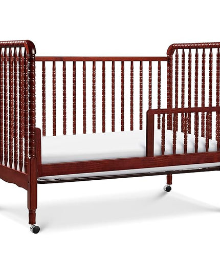 DaVinci Jenny Lind 3-in-1 Convertible Crib in Rich Cherry, Removable Wheels, Greenguard Gold Certified - LeafyLoom