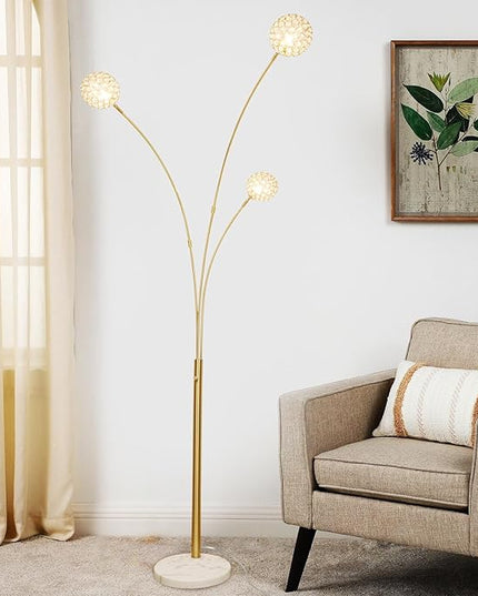 DLLT Floor Lamps for Living Room, 3-Light Gold Arc Standing Lamp, 86.6" Modern Tall Tree Floor Lamp with Adjustable Arms, Multi-Head LED Floor Lamps for Bedroom, Study, Office, G9 Bulbs Included - LeafyLoom