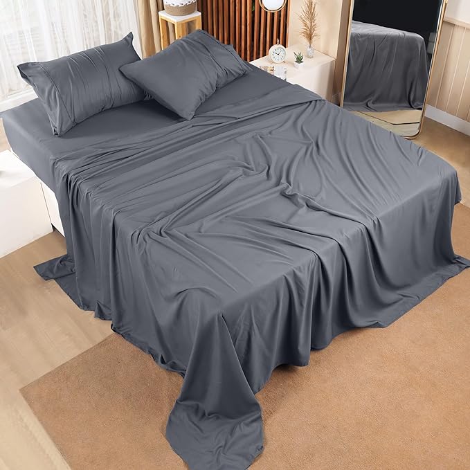 Utopia Bedding Split King Bed Sheets Sets - 5 Piece Bedding - Brushed Microfiber - Shrinkage and Fade Resistant - Easy Care (Split King, Grey) - LeafyLoom