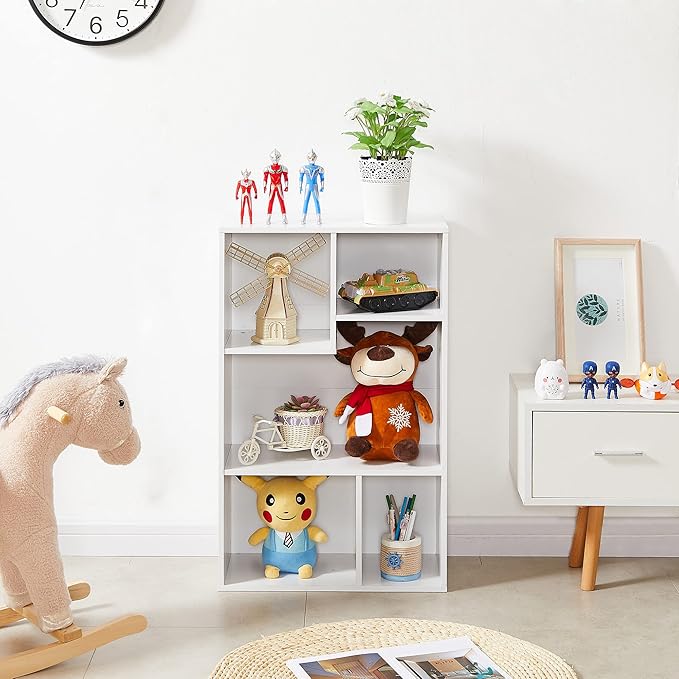 VECELO Small White Bookshelf, 5 Cube Shelf, Fits Tallest Hardcovers, Horizontal Available, Storage Organzier for Home Office, Pearl White - LeafyLoom