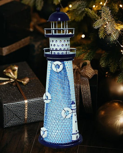 Lighthouse Ornament with Led Light Night Light Nautical Themed Lighthouse Tabletop Summer Ocean Party Decor - LeafyLoom