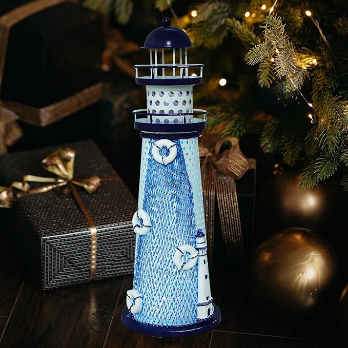 Lighthouse Ornament with Led Light Night Light Nautical Themed Lighthouse Tabletop Summer Ocean Party Decor - LeafyLoom