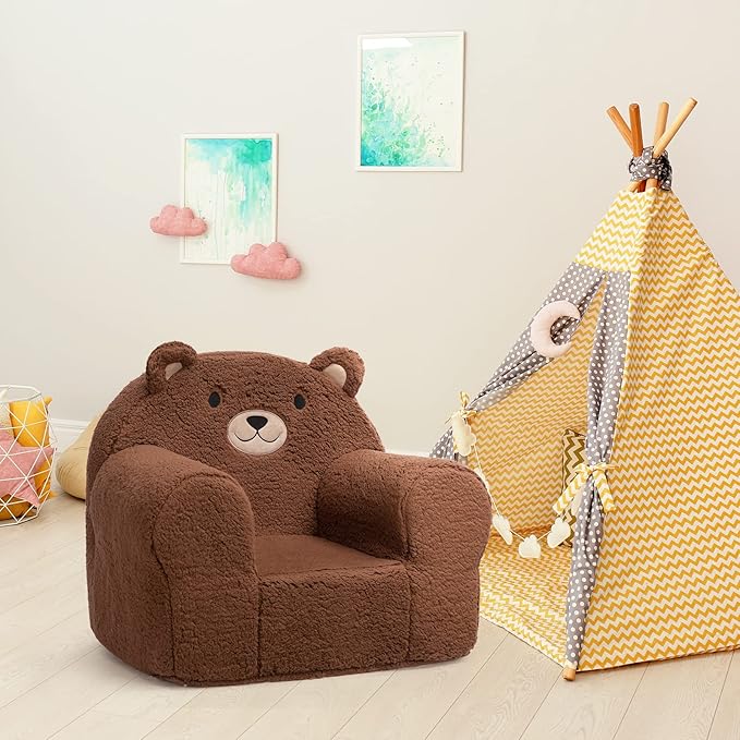 ALIMORDEN Kids Ultra-Soft Snuggle Foam Filled Chair, Toddler Cuddly Sherpa Sofa for Boys and Girls, Large Size Chair Better Support More Comfortable Experience, Caramel Bear - LeafyLoom