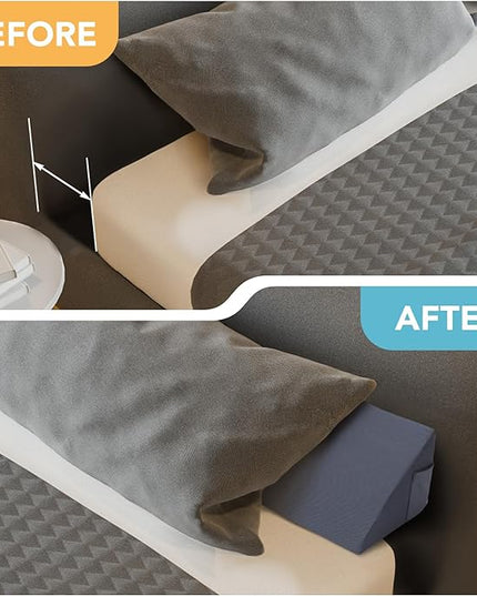 Queen Size (60"x10"x6") Bed Wedge Pillow, Headboard Pillow Wedge,Mattress Wedge, Bed Gap Filler, Memory Foam Bed Wedge with 2 Removable Washable Cover, Gray/White - LeafyLoom