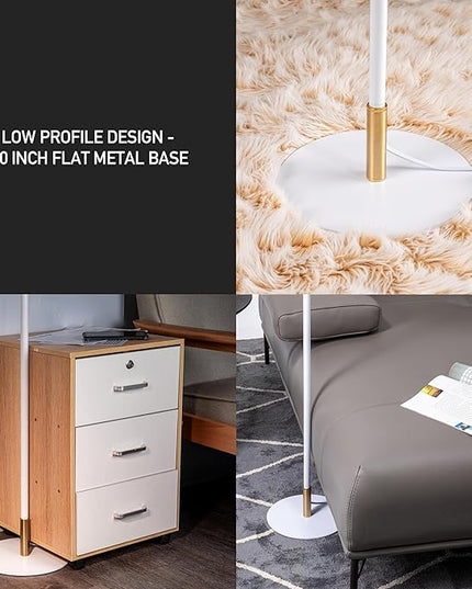 O'Bright Velum Floor Lamp - Elegant Linen Shade, Pull Chain Switch, Luxury Gold Handle, Modern Minimalist Design - Perfect for Living Room, Bedroom, Office - White - LeafyLoom