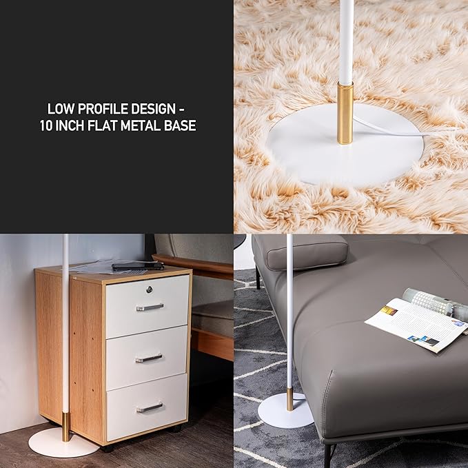 O'Bright Velum Floor Lamp - Elegant Linen Shade, Pull Chain Switch, Luxury Gold Handle, Modern Minimalist Design - Perfect for Living Room, Bedroom, Office - White - LeafyLoom