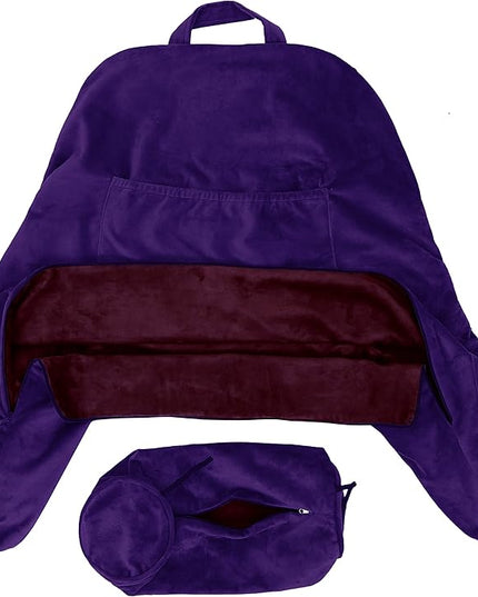 Husband Pillow XXL Aspen Edition, Adult Reading Sit Up Bed Rest Pillow for Bed with Arms & Neck Roll on Bungee Cord - Premium Memory Foam - Reversible 2 Sided Cover Micro Suede or Plush, Mauve Purple - LeafyLoom