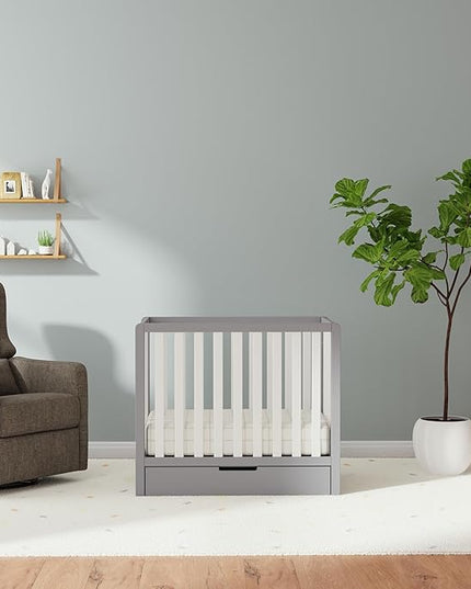 Carter's by DaVinci Colby 4-in-1 Convertible Mini Crib with Trundle Drawer in Grey and White, Greenguard Gold Certified, Undercrib Storage - LeafyLoom
