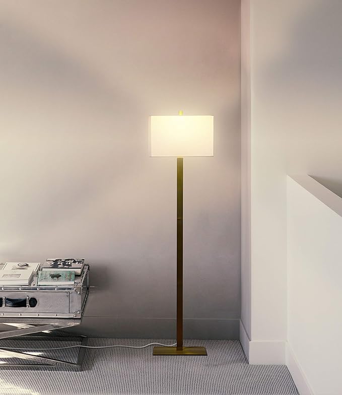 Brightech Stella Mid-Century Modern Standing Lamp, Contemporary Lamp for Living Rooms & Offices, LED Floor Lamp for Reading and Work, Excellent Tall Lamp with Heavy Base for Living Room Décor - Brass - LeafyLoom