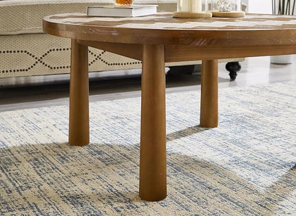 NicBex Coffee Table Wooden Coffee Table with Storage Round Center Tables with Thick Cylindrical Legs Dining Table for Living Room, Dining Room, Office, and Bedroom,35.43" W, Coffee - LeafyLoom