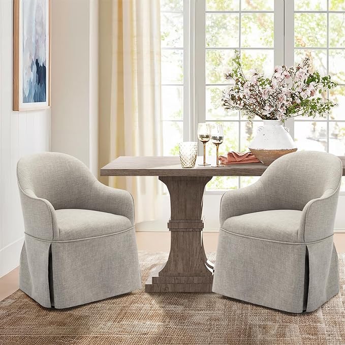 COLAMY Modern Accent Dining Chairs Set of 2, Barrel Accent Armchairs, 20 Inch Dining Accent Chairs with Cover, Fabric Dining Chair for Kitchen,Dining Room,Living Room,Dinner Party, Light Grey - LeafyLoom