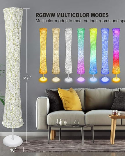 Floor Lamp, RGB Color Changing, Smart Control Music Sync with Fabric Shade, Standing Lamp for Living Room Bedroom Game Room, 62 inch - LeafyLoom