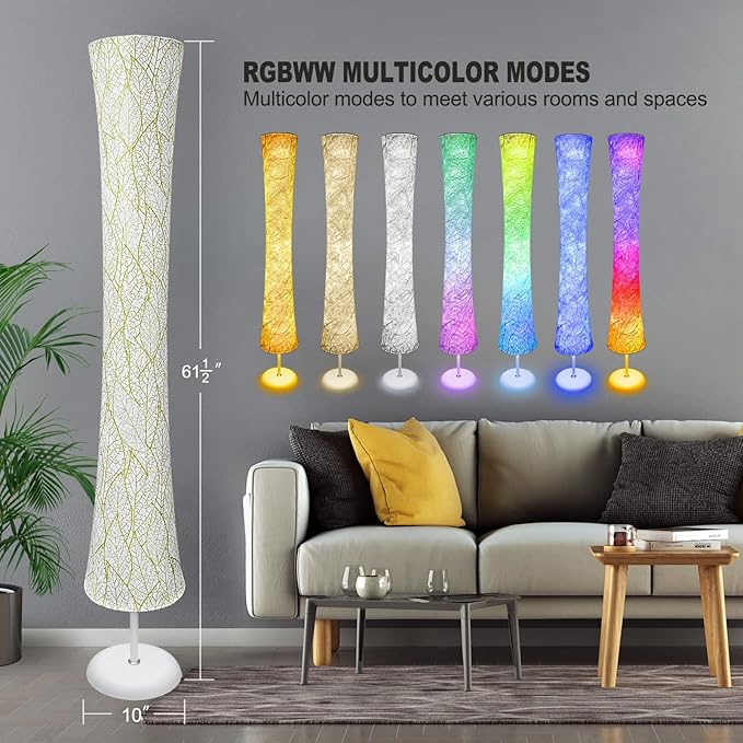 Floor Lamp, RGB Color Changing, Smart Control Music Sync with Fabric Shade, Standing Lamp for Living Room Bedroom Game Room, 62 inch - LeafyLoom