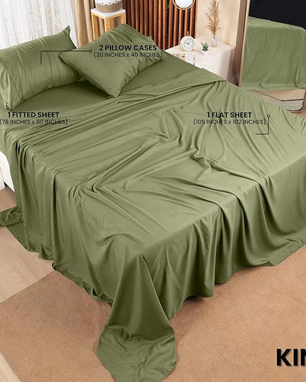 Utopia Bedding King Bed Sheets Set - 4 Piece Bedding - Brushed Microfiber - Shrinkage and Fade Resistant - Easy Care (King, Olive) - LeafyLoom