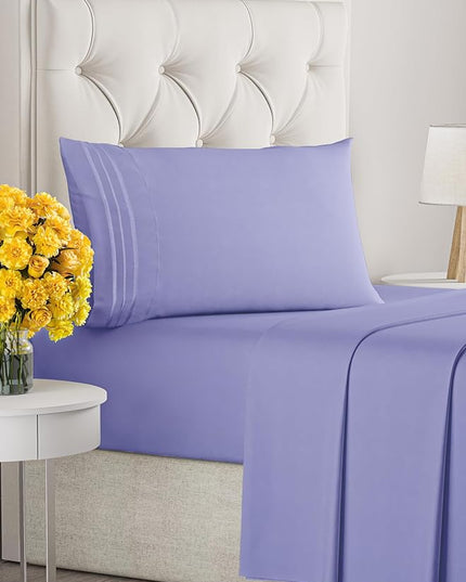 Twin Size 3 Piece Sheet Set - Comfy Breathable & Cooling Sheets - Hotel Luxury Bed Sheets for Women & Men - Deep Pockets, Easy-Fit, Extra Soft & Wrinkle Free Sheets - Lavender Oeko-Tex Bed Sheet Set - LeafyLoom