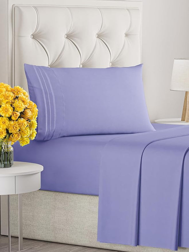 Twin Size 3 Piece Sheet Set - Comfy Breathable & Cooling Sheets - Hotel Luxury Bed Sheets for Women & Men - Deep Pockets, Easy-Fit, Extra Soft & Wrinkle Free Sheets - Lavender Oeko-Tex Bed Sheet Set - LeafyLoom