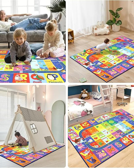 HEBE Kids Play Rug 3'4"x5' ABC Alphabet Numbers Shapes Educational Kid Area Rug Washable Baby Crawling Mat Non Slip Kid Play Mat Carpet for Girl Boy Bedroom Playroom - LeafyLoom