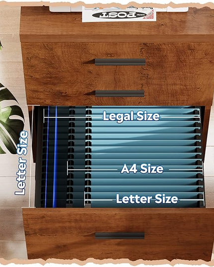 DEVAISE 3 Drawer File Cabinet for Home Office, Wood Under Desk Filing Cabinet, Rolling Printer Stand with Wheels, Walnut - LeafyLoom
