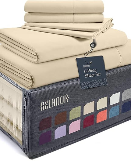 BELADOR Silky Soft Cali King Sheet Set -Luxury 6 Piece Bed Sheets for California King Size Bed, Secure-Fit Deep Pocket Sheets with Elastic, Breathable Hotel Sheets & Pillowcase Set, Wrinkle Free - LeafyLoom
