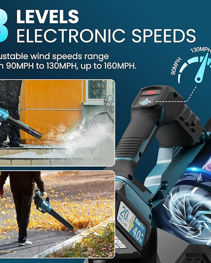 Leaf Blower Cordless, 580CFM/160MPH & 3 Speed Levels, Electric Cordless Leaf Blower with 2 * 4.0Ah Battery Powered, Blowers for Lawn Care, Blower with Extension Nozzle - LeafyLoom