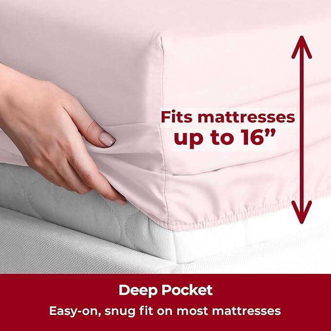 Mellanni Full Sheets Set - 4 PC Iconic Collection Bedding Sheets & Pillowcases - Hotel Luxury, Extra Soft, Cooling Bed Sheets - Deep Pocket up to 16 inch (Full, Blush Pink) - LeafyLoom