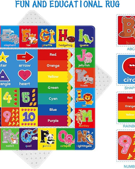 Baby Play Mat Kids Rug for Playroom, Playtime Collection ABC, Numbers, Animals, Rainbow and Shapes Educational Area Rugs for Kids Room Classroom, 59x 39.4 inch - LeafyLoom