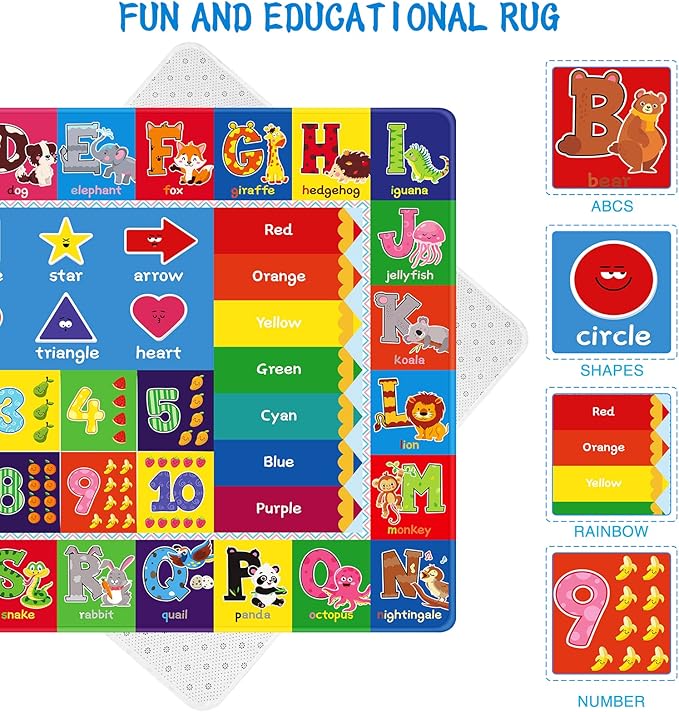 Baby Play Mat Kids Rug for Playroom, Playtime Collection ABC, Numbers, Animals, Rainbow and Shapes Educational Area Rugs for Kids Room Classroom, 59x 39.4 inch - LeafyLoom