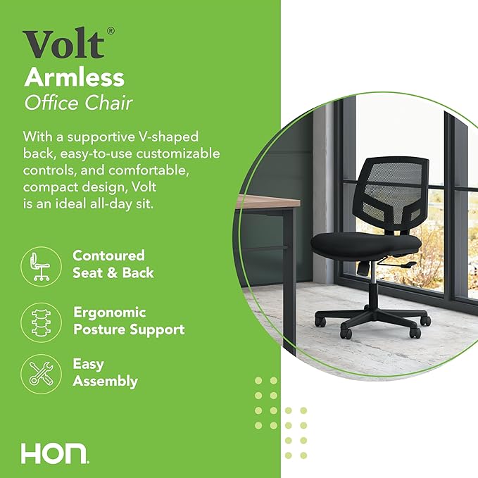 HON H5711 Volt Mesh Computer Chair for Office Desk, Task Chair, Black - LeafyLoom