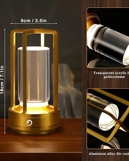 Portable Metal Table Lamp,Cordless Table Lamp,Battery Operated, 3 Light Colors, for Restaurant/Bedroom/Bars/Outdoor Party/Camping/Coffee Shop Atmosphere Night Light (Gold) - LeafyLoom