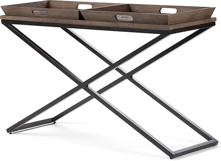 SIMPLIHOME Damien SOLID ELM WOOD 50 Inch Wide Console Table in Distressed Natural Elm, For the Living room, Entryway and Bedroom - LeafyLoom