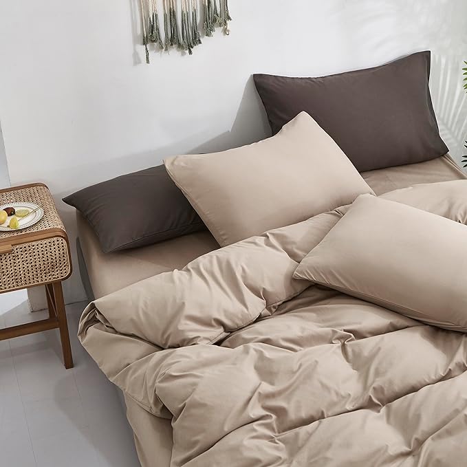 Taupe Comforter Queen Khaki Bedding Set Women Soft Dark Champagne Bedding Set Men Breathable Cream Coffee Comforter Set Queen Coffee Color Bed Set - LeafyLoom