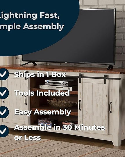Martin Svensson Home Taos 70" TV Stand | Antique White & Aged Distressed Pine - LeafyLoom