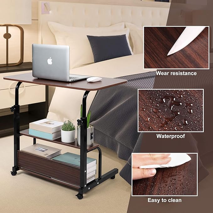 Portable Computer Desk Adjustable Home Office Desk Bedside Universal Movable Table Small Spaces Furniture Storage Convenient Desk Home Office Living Room Sofa Desk Size 15.7 * 31.5 Inch,Pure Brown - LeafyLoom