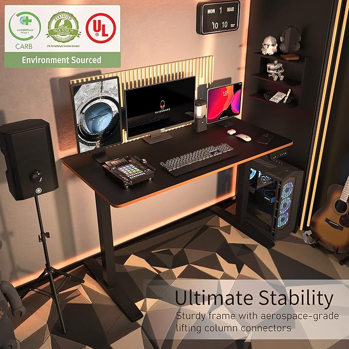 Monomi Height Adjustable Electric Standing Desk, 48 x 24 Inches Sit Stand up Desk, Memory Computer Home Office Desk (Black Frame+ Black Top) - LeafyLoom