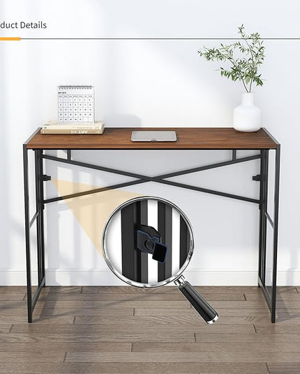 Folding Computer Desk 40 inch Writing Gaming Computer Camping Desk, No Assembly Required Home Office Table, Mahogany - LeafyLoom