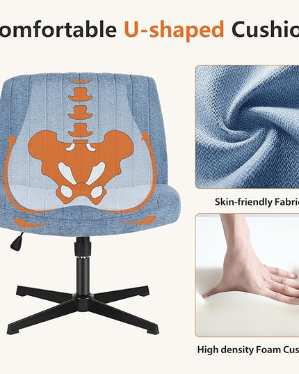 Sweetcrispy Office Chair No Wheels - Armless Desk Chair No Wheels Cross Legged Office Chair Wide Swivel Home Office Desk Chairs - LeafyLoom