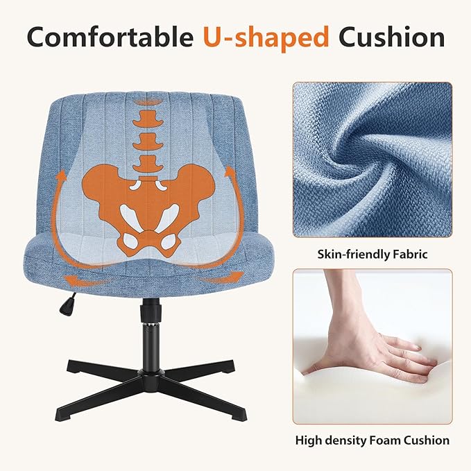 Sweetcrispy Office Chair No Wheels - Armless Desk Chair No Wheels Cross Legged Office Chair Wide Swivel Home Office Desk Chairs - LeafyLoom