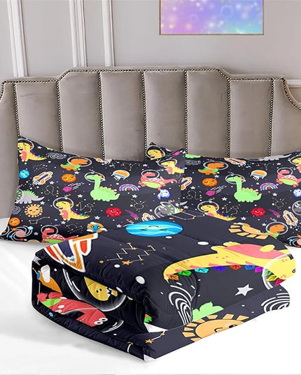 Dinosaur Bedding Set for Boys - 2Pcs Lovely Black Dinosaur Bedding Set for Bedroom Twin Size Cute Animal Patterns Dinosaur Comforter Set for Boys Girls Teens Kids Room Decor, 1 Quilt 1PillowCase - LeafyLoom