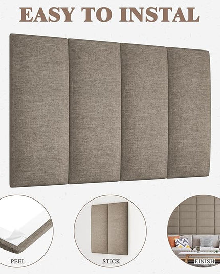 King Headboard, Wall Mounted Peel and Stick Headboard, Upholstered Tufted Bed Headboard for King Size Bed, Floating Dorm Bedroom Tall Headboard Soundproof Wall Panels (12 Panels, 10"x24") - LeafyLoom