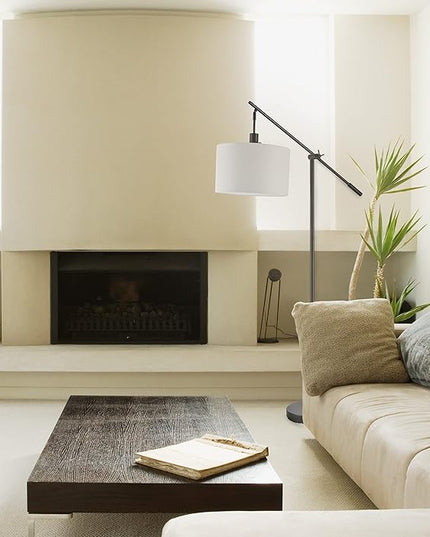 Globe Electric 67525 Avellino 66" Floor Lamp, Matte Black, White Linen Shade, Stepless Rotary Dimmer Switch on Socket - LeafyLoom