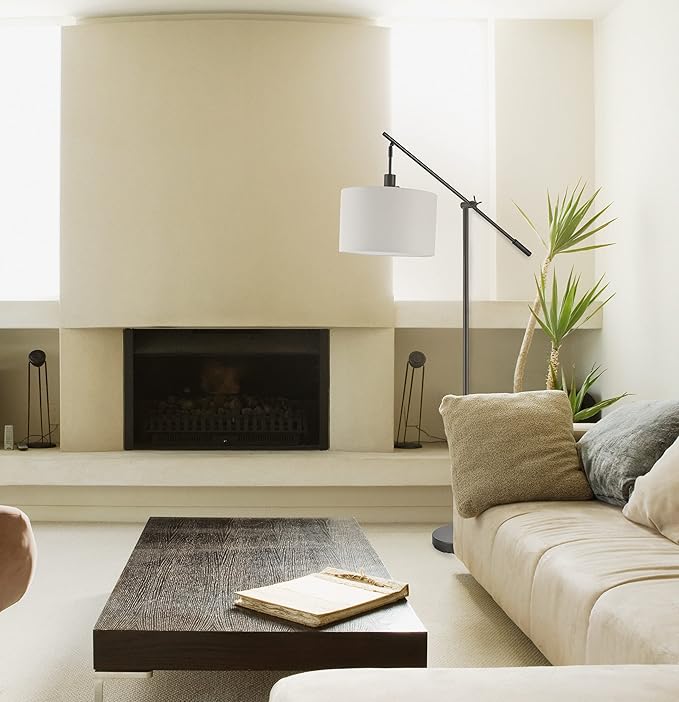 Globe Electric 67525 Avellino 66" Floor Lamp, Matte Black, White Linen Shade, Stepless Rotary Dimmer Switch on Socket - LeafyLoom