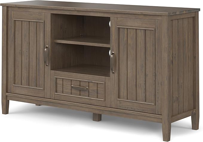 SIMPLIHOME Lev SOLID WOOD 53 Inch Wide Contemporary TV Media Stand in Smoky Brown for TVs up to 60 Inches, for The Living Room and Entertainment Center - LeafyLoom