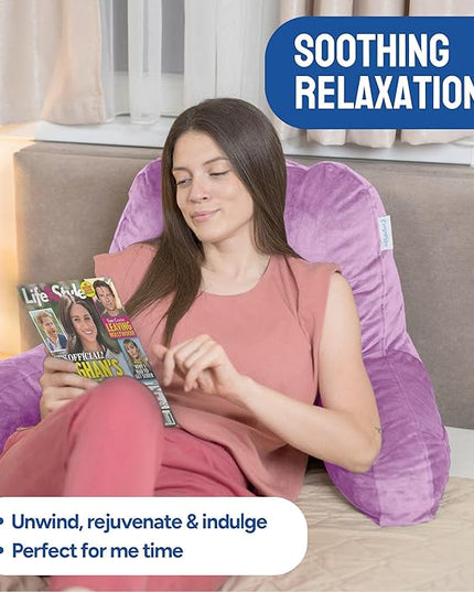 ComfortSpa Reading Pillow for Bed Adult Size, Back Rest Pillow with Arms, Pockets and Washable Cover; Use as a Back Pillow for Sitting in Bed for Bedrest or Relief from GERD Heartburn (Lavender) - LeafyLoom